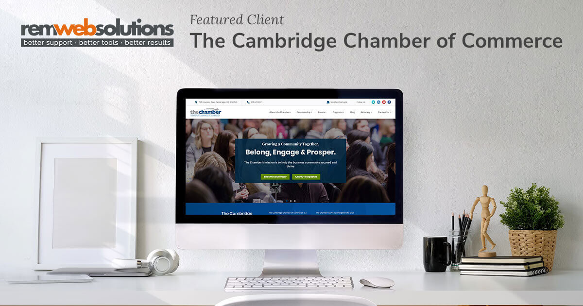 The Cambridge Chamber of Commerce website on a computer monitor